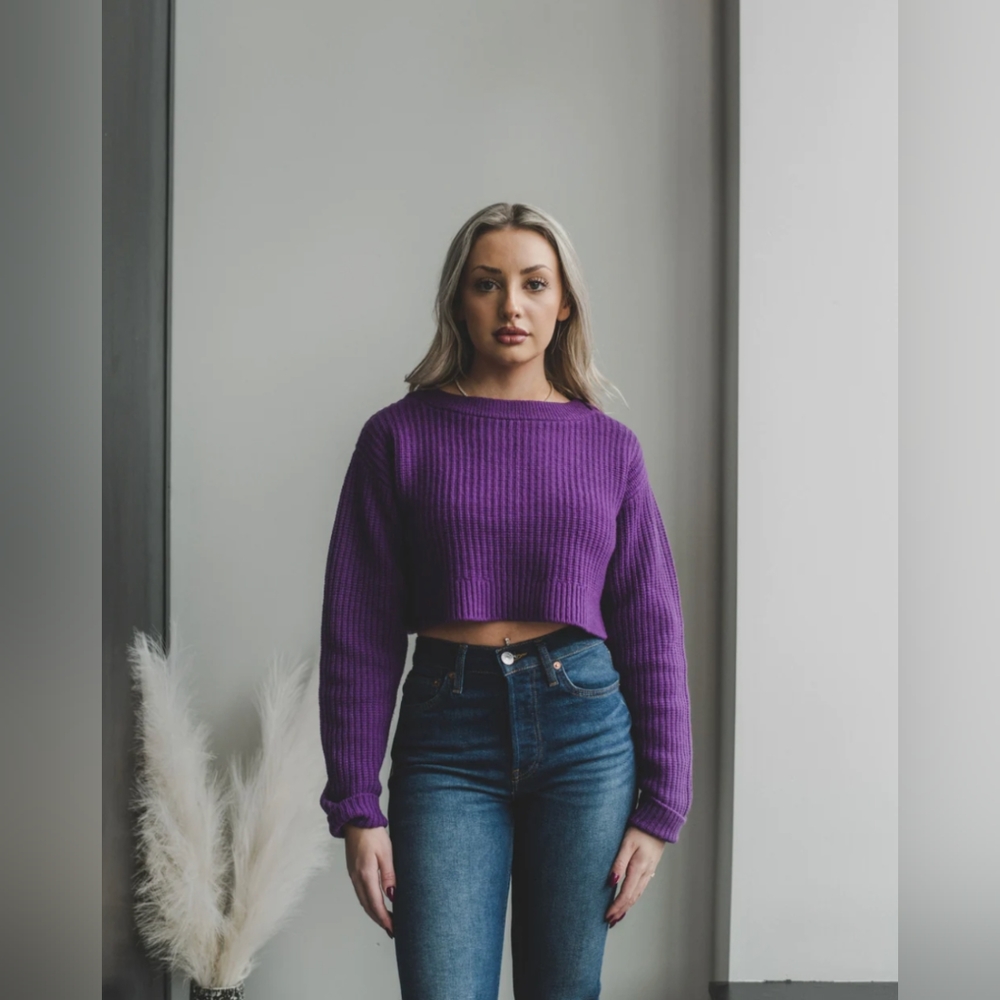 RE/DONE Boatneck Pullover Sweater in Purple - SZ Med